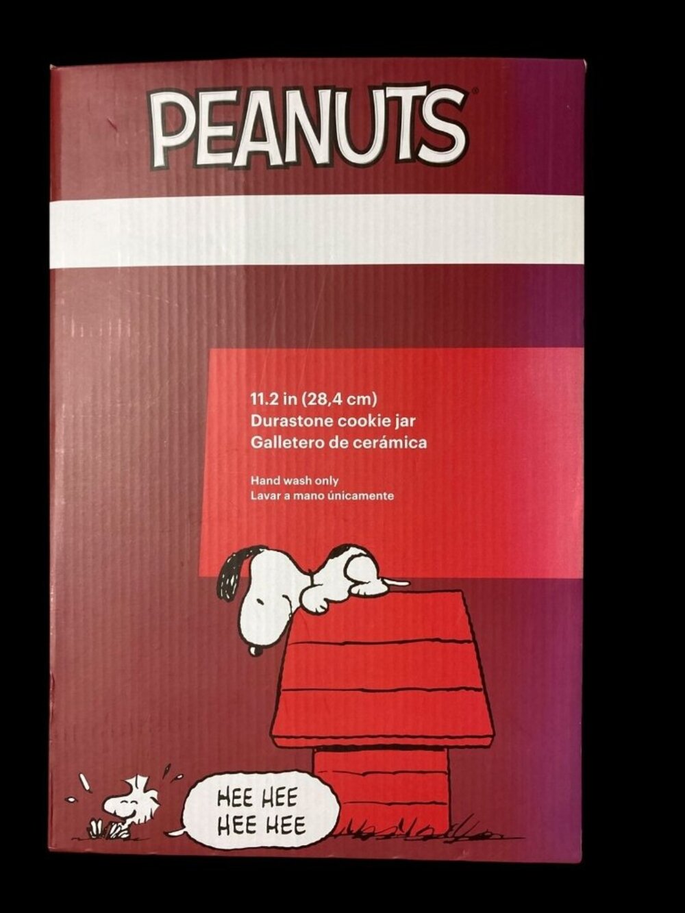 Gibson Peanuts Classic Snoopy Dog House Durastone Cooke Jar in Red New In Box - Picture 6 of 8